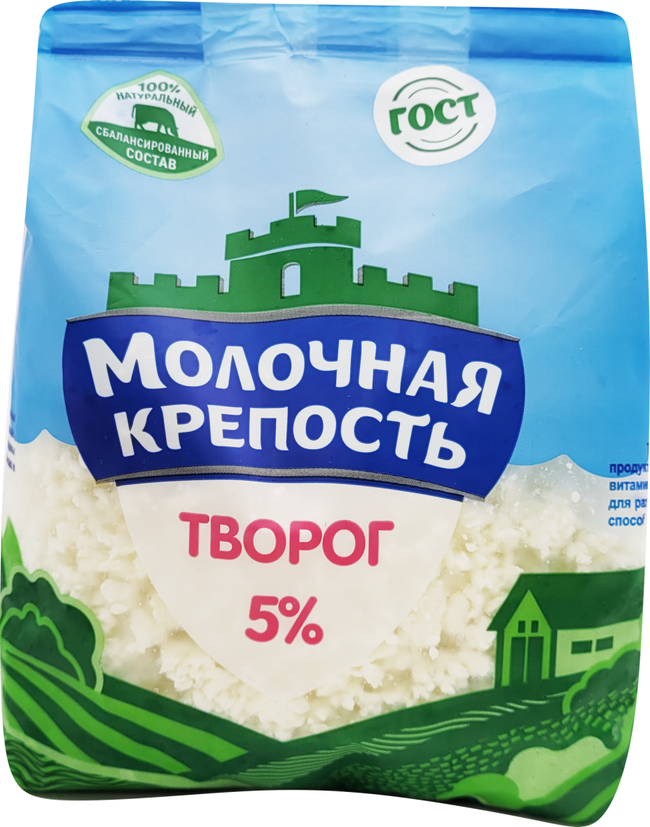 Творог Молочная Крепость 5% стабило бэг (пакет с дном) 400г, шт (М)