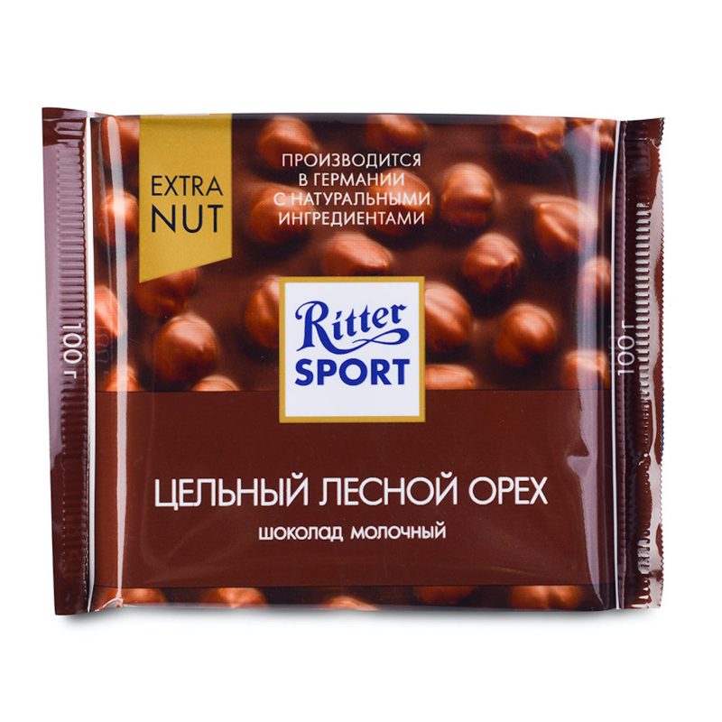 Шоколад RITTER молочный цельный лесной орех 100г, шт