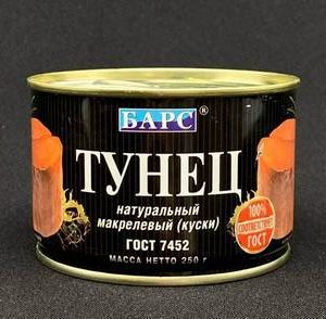 Тунец натур Барс 250 гр, шт.