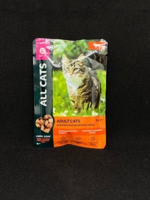 Корм ALL CATS влажный для взрослых кошек, Тефтельки из говядины в соусе 85 г, шт