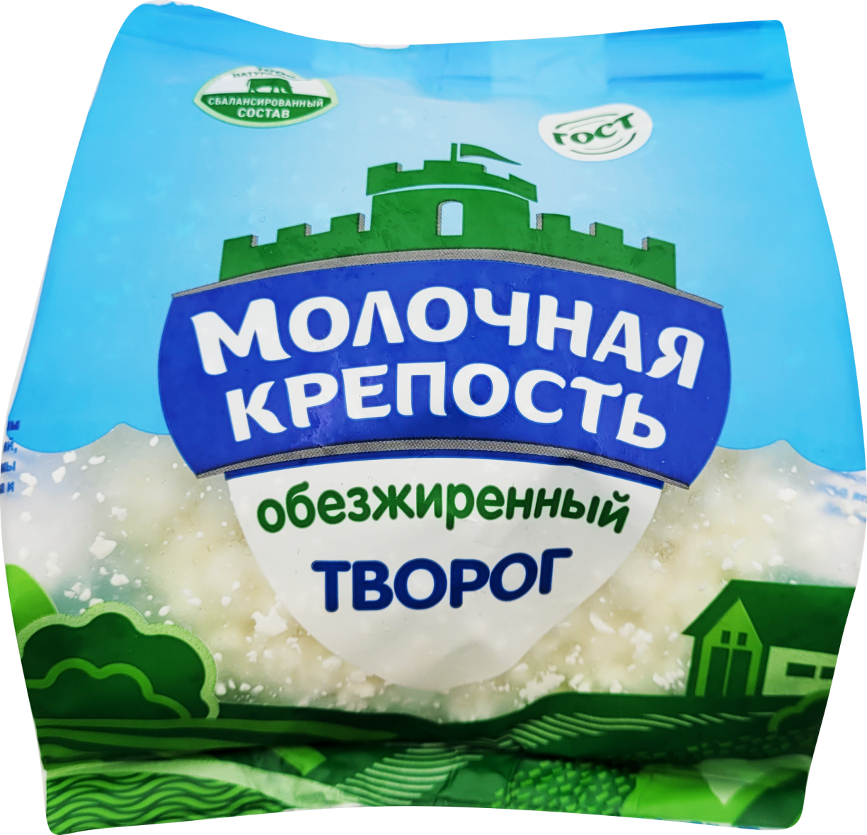 Творог обезжиренный «Молочная Крепость» пакет с дном 200 гр, (М)